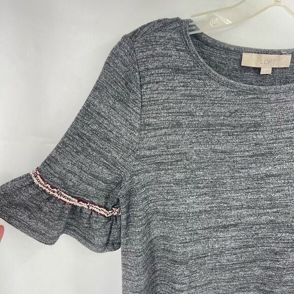 LOFT Womens Ruffle Sleeve Blouse Top Stretch Scoop Neck Pullover Gray XS - Picture 5 of 11